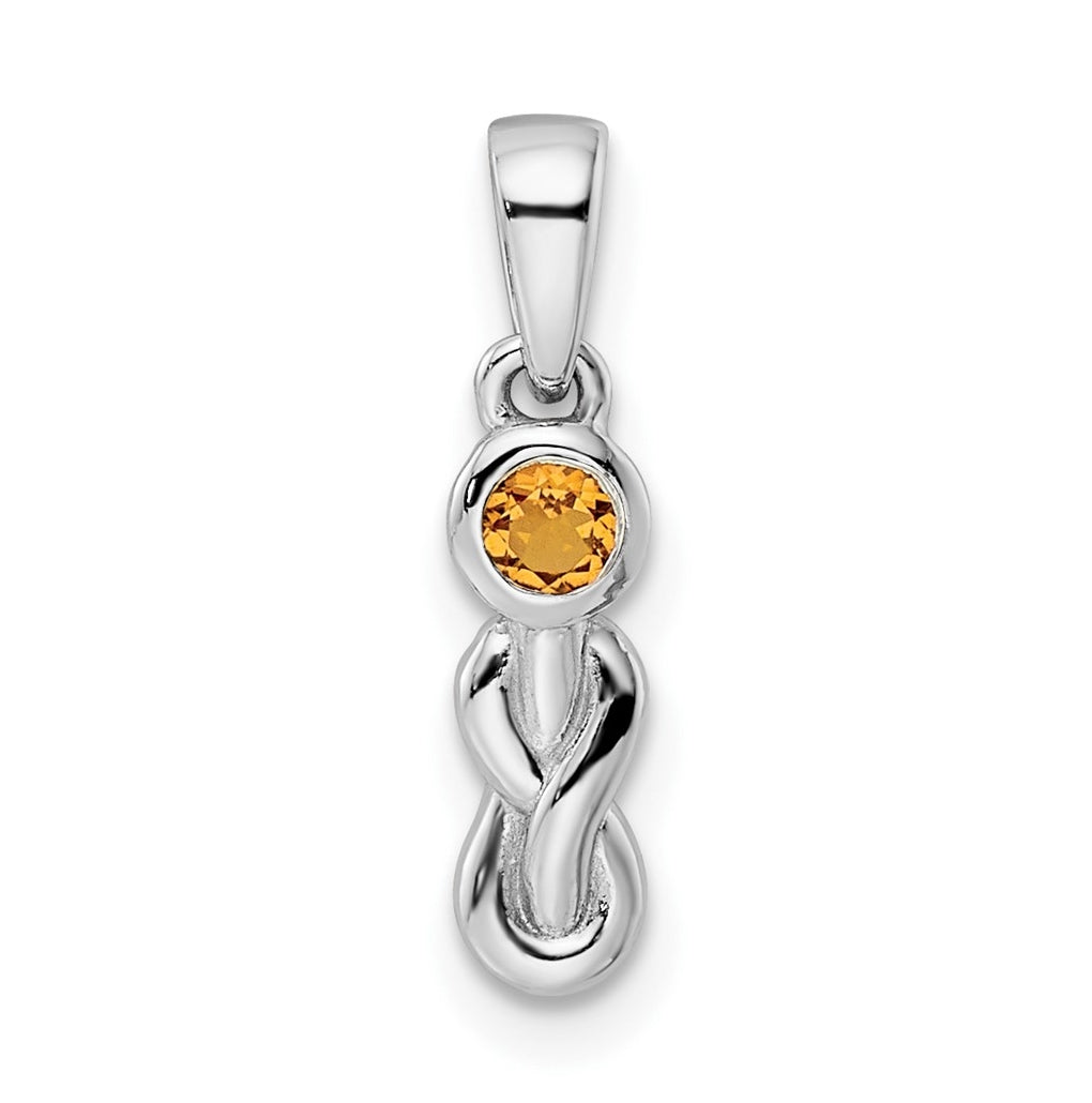 Sterling Silver Rhodium plated Polished Citrine Infinity Birthstone Pendant