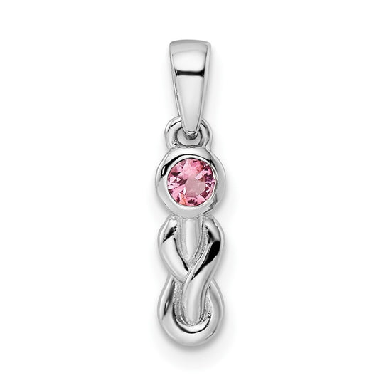 Sterling Silver Rhodium plated Pink Tourmaline Infinity Birthstone Pendant