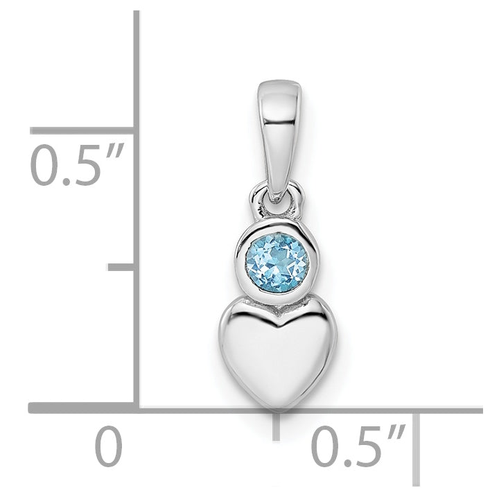 Sterling Silver Rhodium plated Polished LS Blue Topaz Heart Pendant