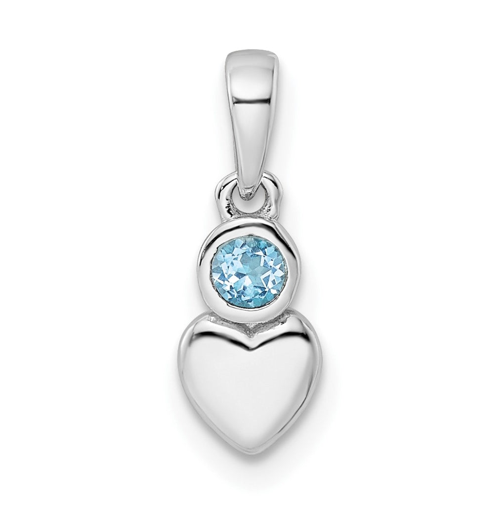 Sterling Silver Rhodium plated Polished LS Blue Topaz Heart Pendant