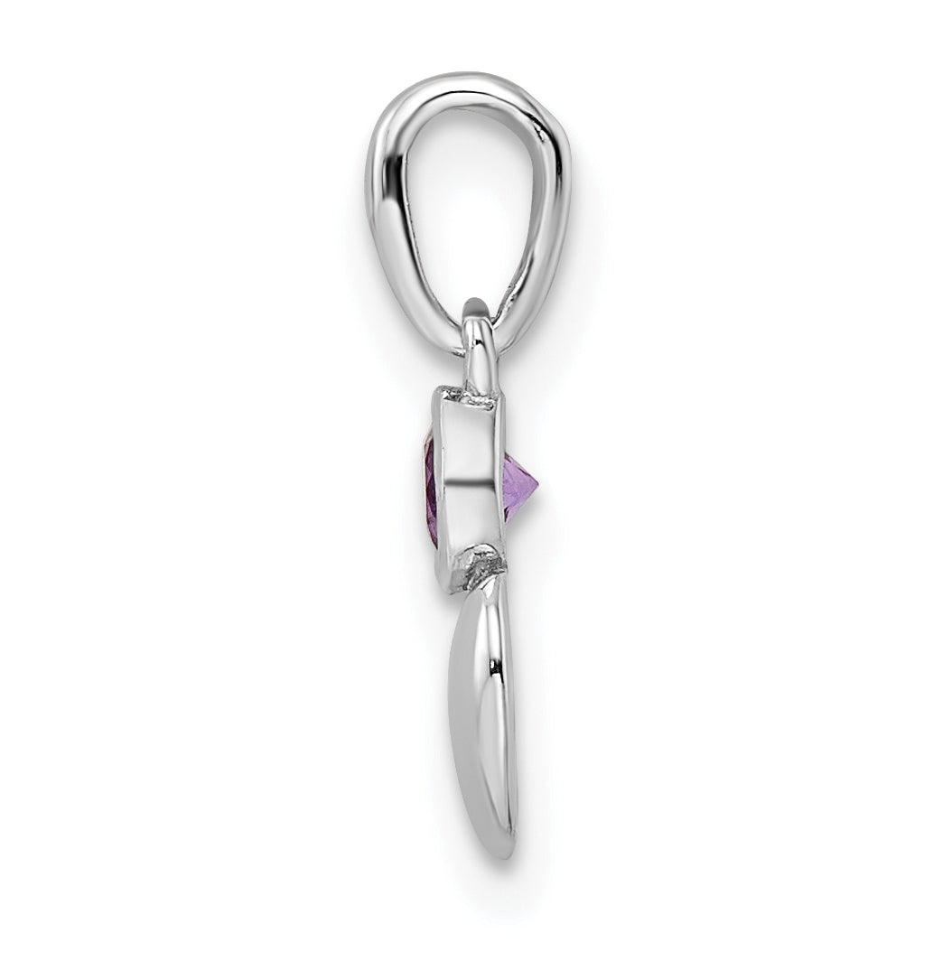 Sterling Silver Rhodium plated Polished Amethyst Heart Pendant