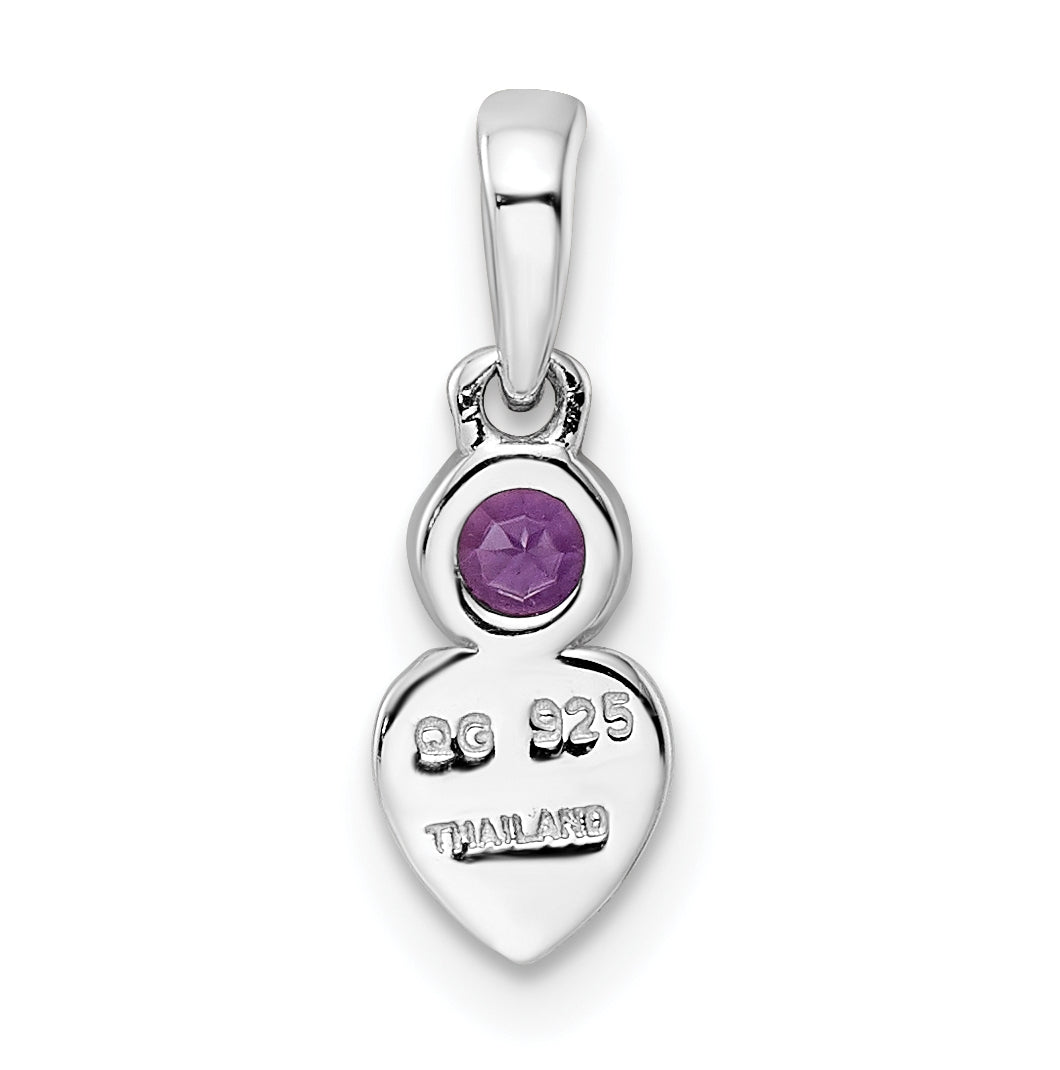 Sterling Silver Rhodium plated Polished Amethyst Heart Pendant