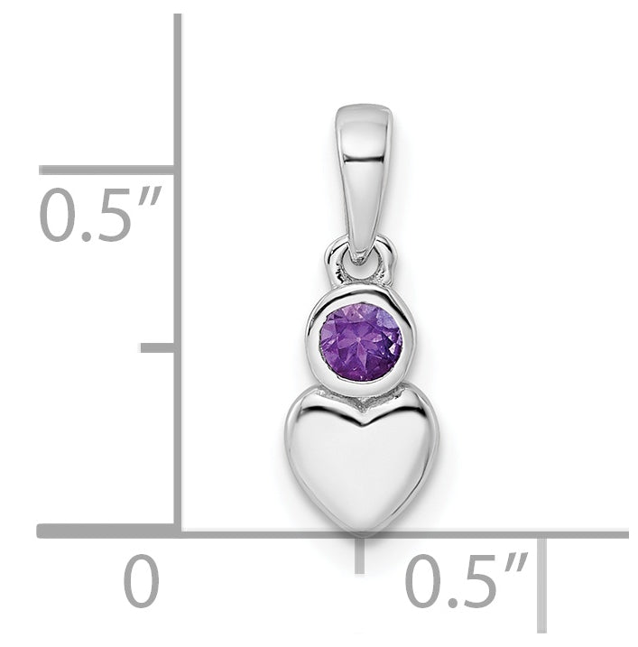 Sterling Silver Rhodium plated Polished Amethyst Heart Pendant