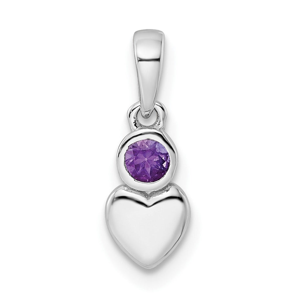 Sterling Silver Rhodium plated Polished Amethyst Heart Pendant