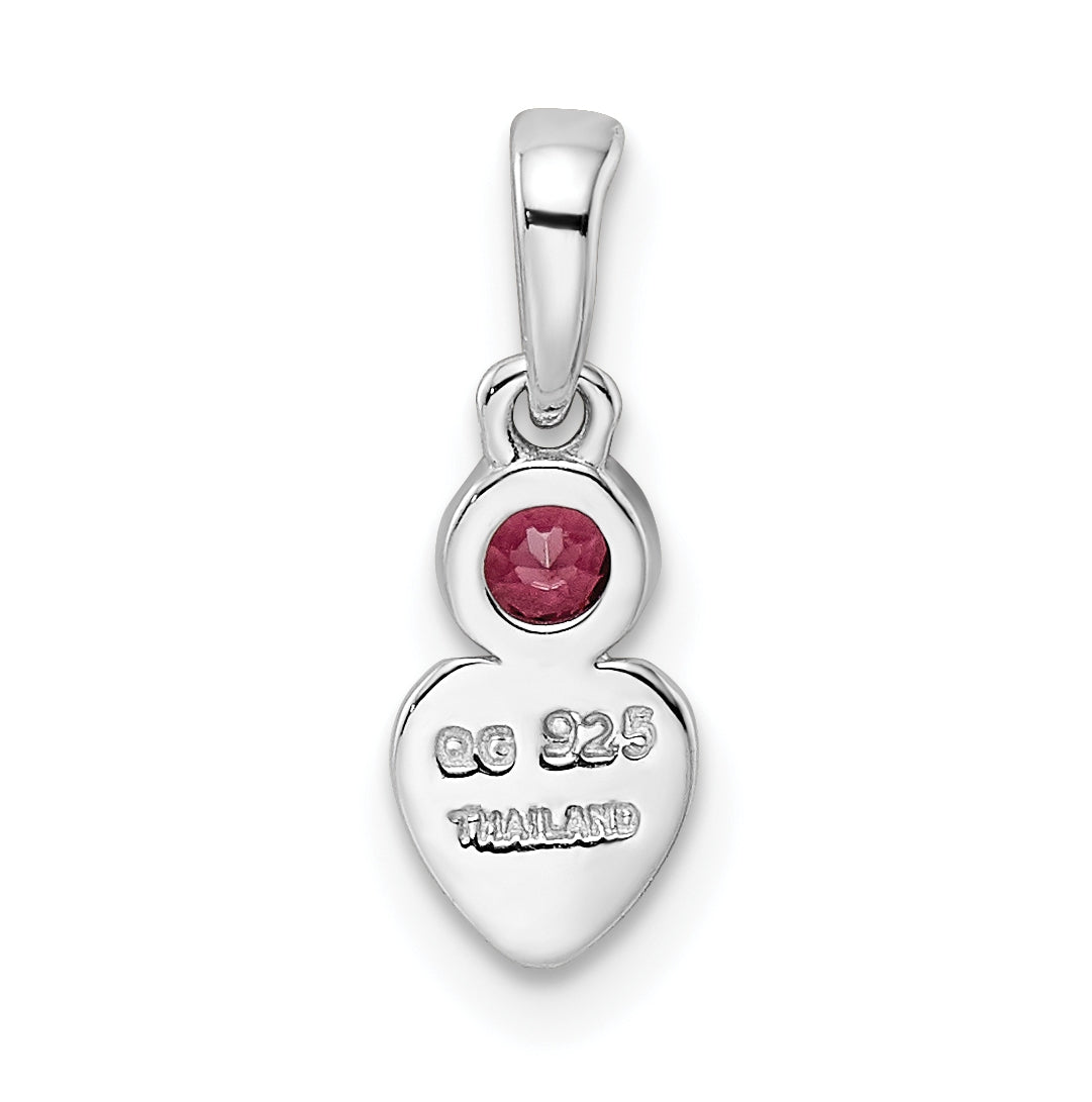 Sterling Silver Rhodium plated Polished Rhodolite Garnet Heart Pendant