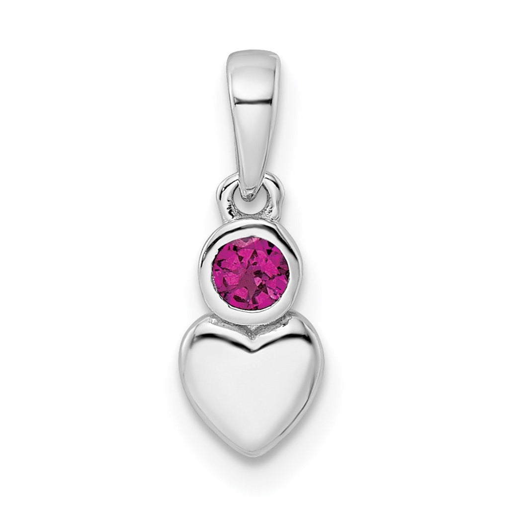 Sterling Silver Rhodium plated Polished Rhodolite Garnet Heart Pendant