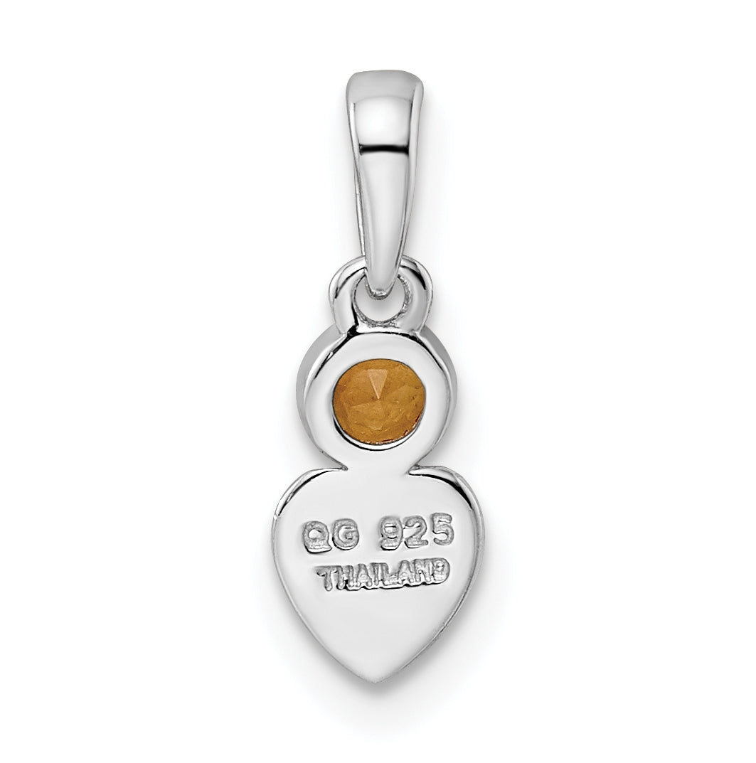 Sterling Silver Rhodium plated Polished Citrine Heart Pendant