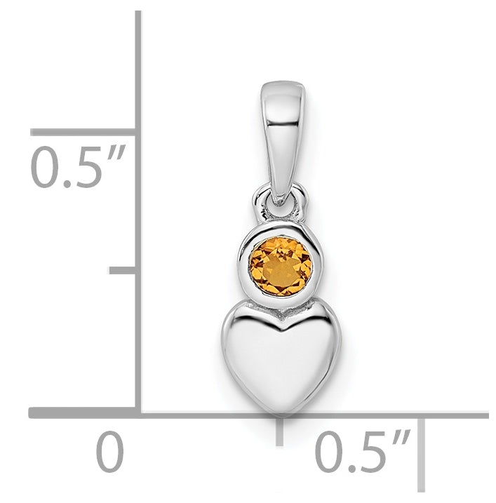 Sterling Silver Rhodium plated Polished Citrine Heart Pendant