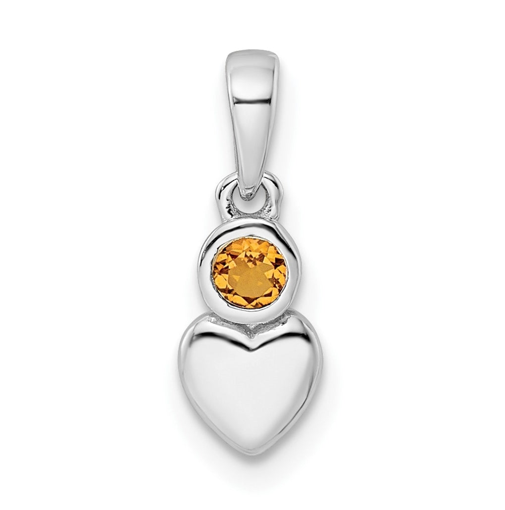 Sterling Silver Rhodium plated Polished Citrine Heart Pendant