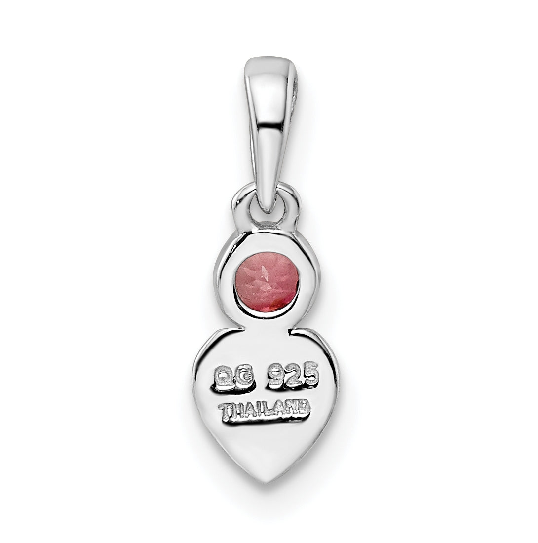 Sterling Silver Rhodium plated Polished Pink Tourmaline Heart Pendant