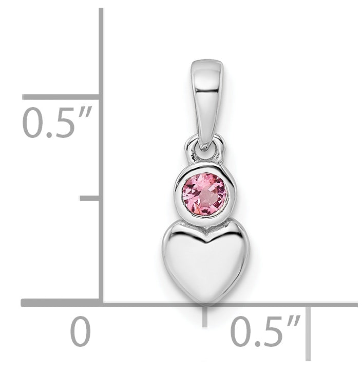 Sterling Silver Rhodium plated Polished Pink Tourmaline Heart Pendant