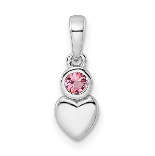 Sterling Silver Rhodium plated Polished Pink Tourmaline Heart Pendant