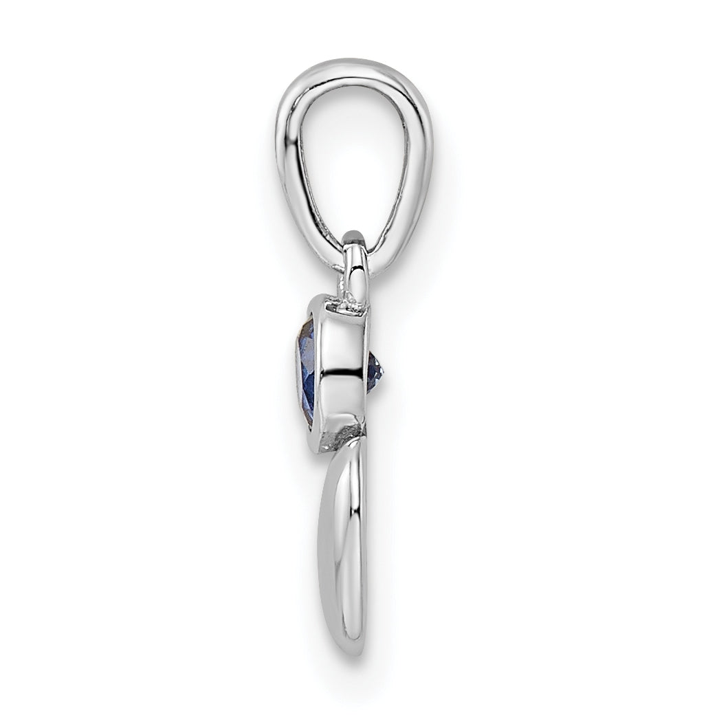 Sterling Silver Rhodium plated Lab Created Sapphire Heart Pendant