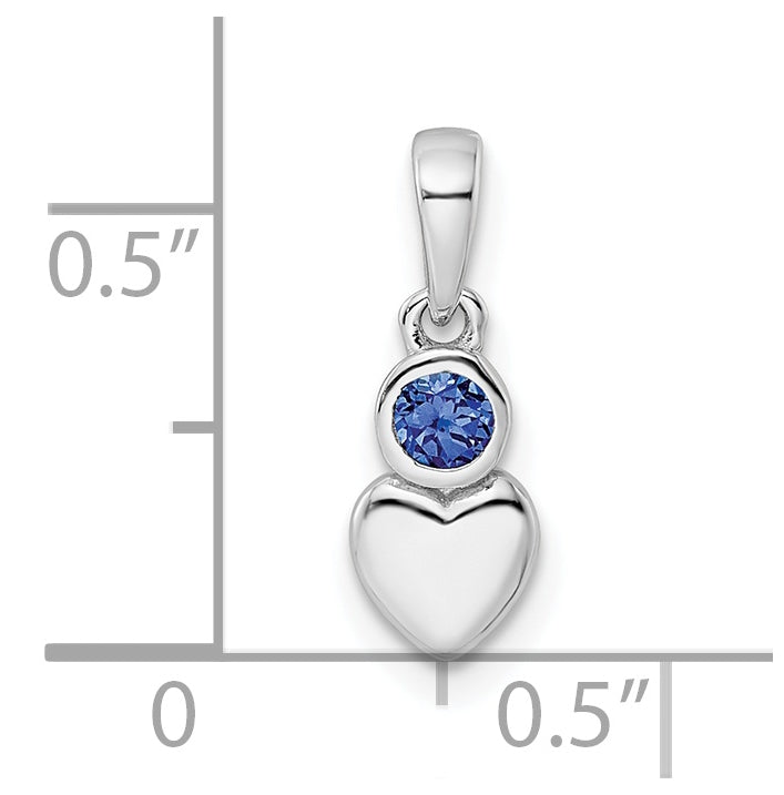 Sterling Silver Rhodium plated Lab Created Sapphire Heart Pendant