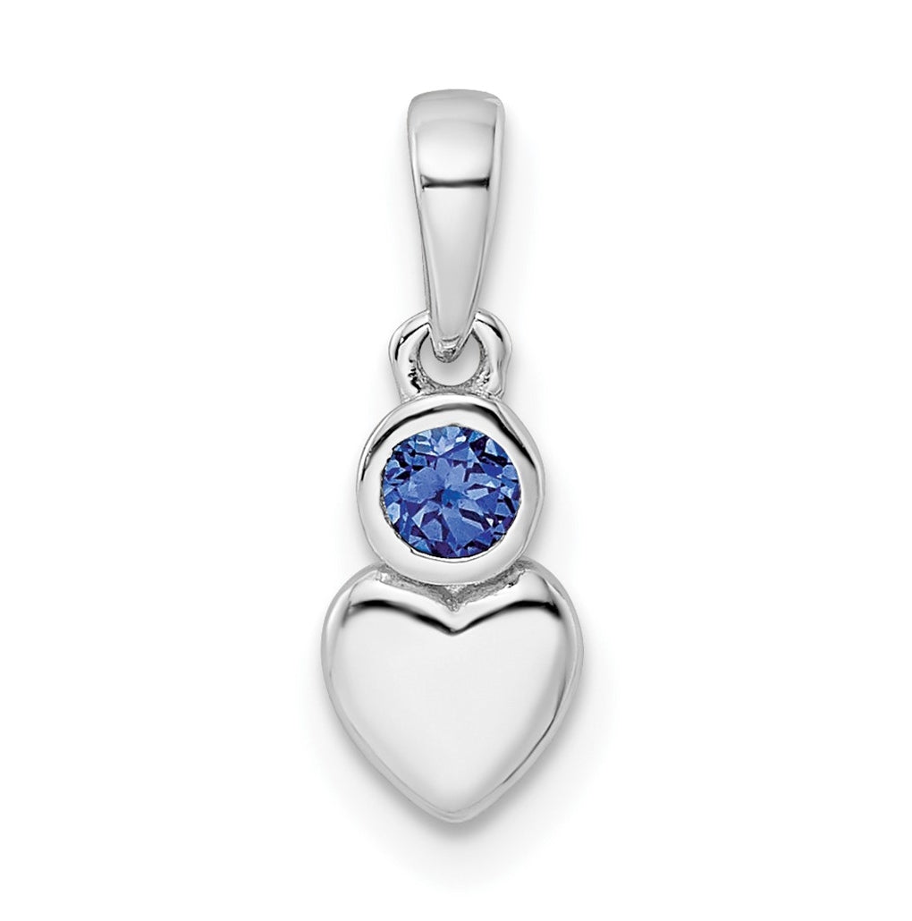 Sterling Silver Rhodium plated Lab Created Sapphire Heart Pendant