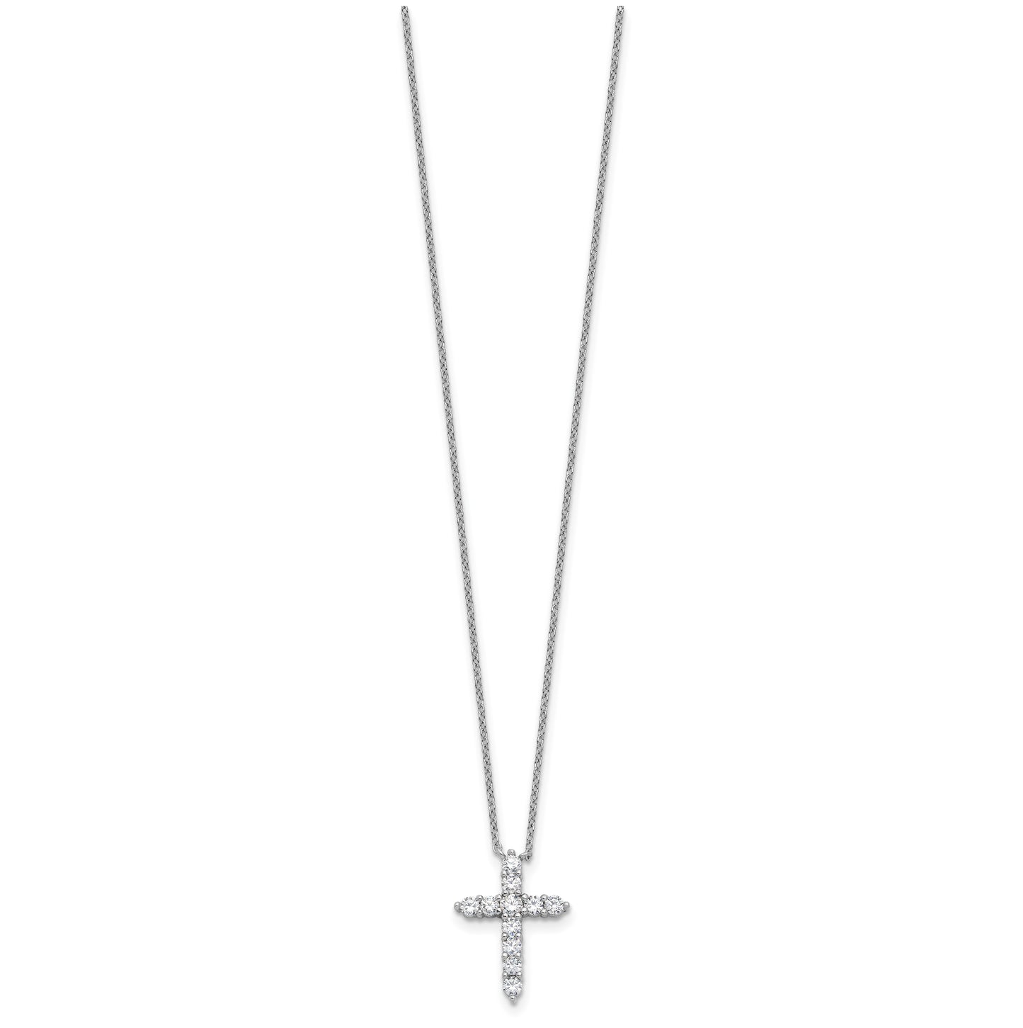 Sterling Silver Rhodium Plated Cubic Zirconia April Birthstone Cross 16in with 2in ext Necklace