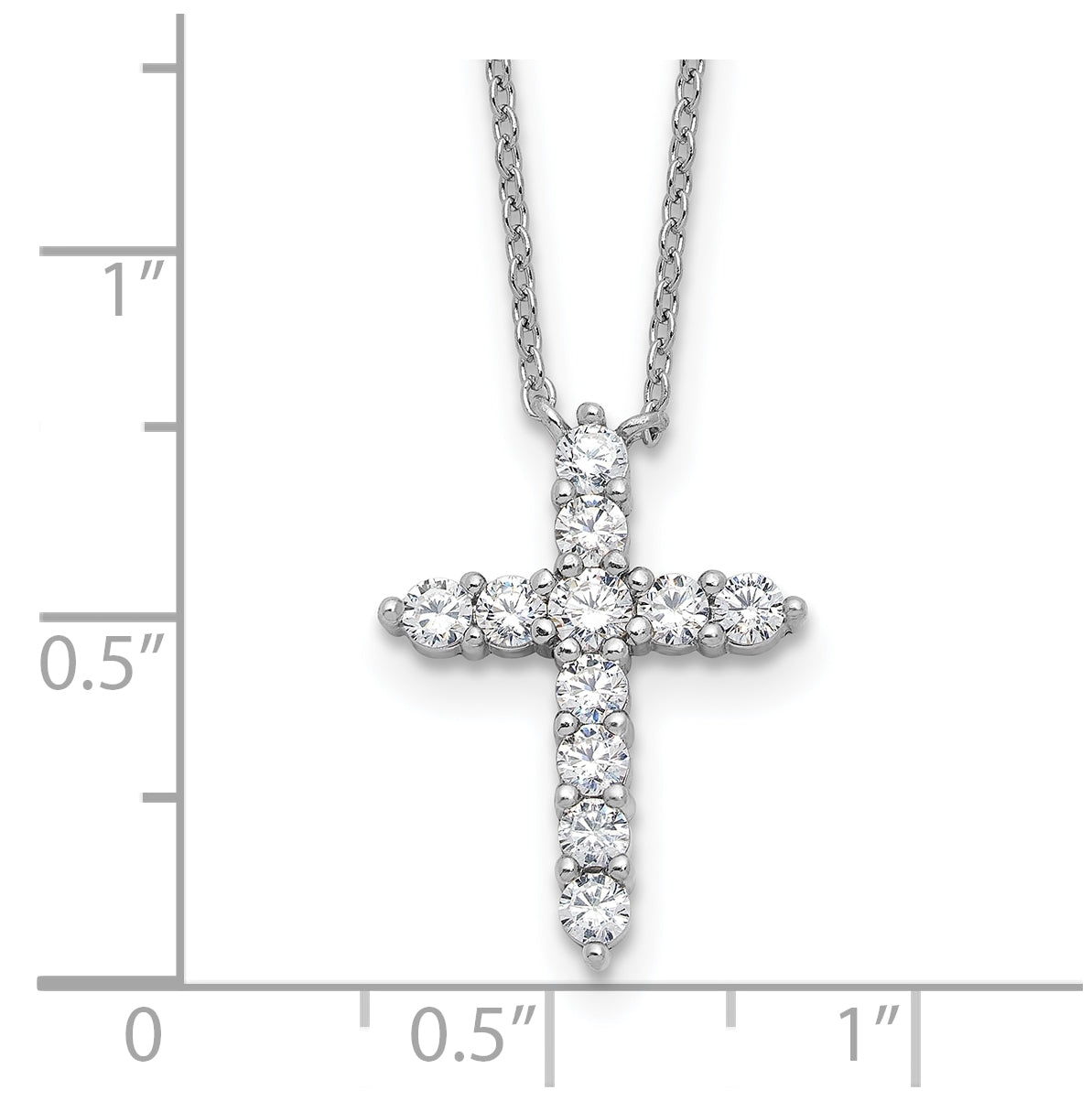 Sterling Silver Rhodium Plated Cubic Zirconia April Birthstone Cross 16in with 2in ext Necklace