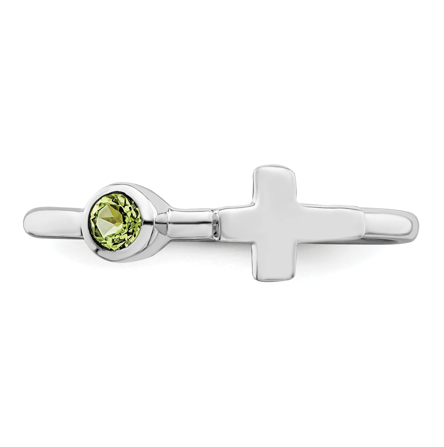 Sterling Silver Rhodium plated Polished Cross Peridot Ring, Size 6