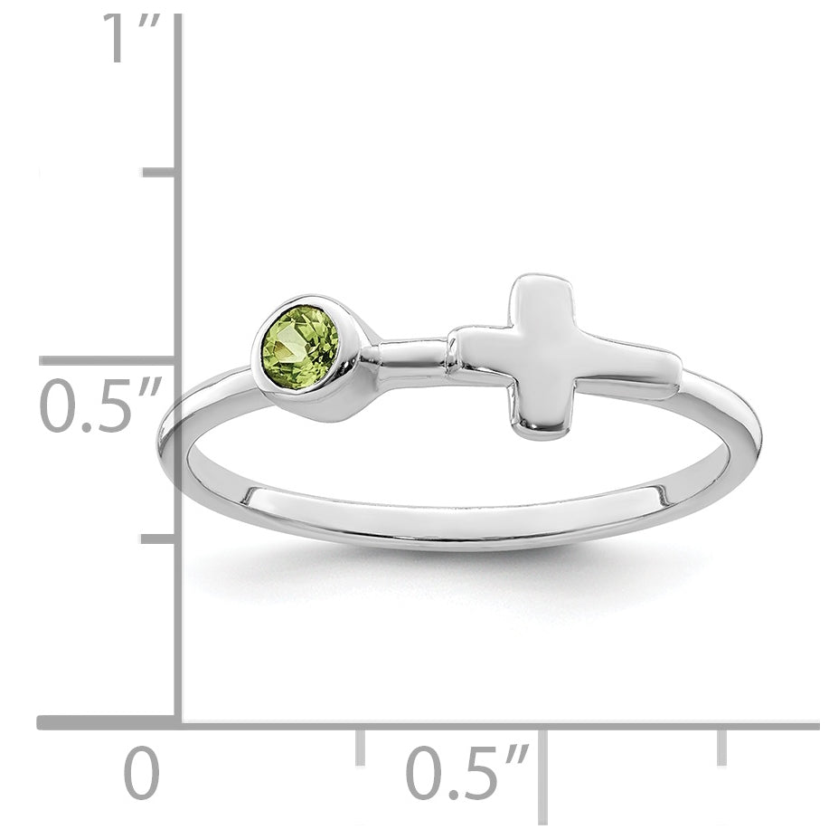 Sterling Silver Rhodium plated Polished Cross Peridot Ring, Size 6