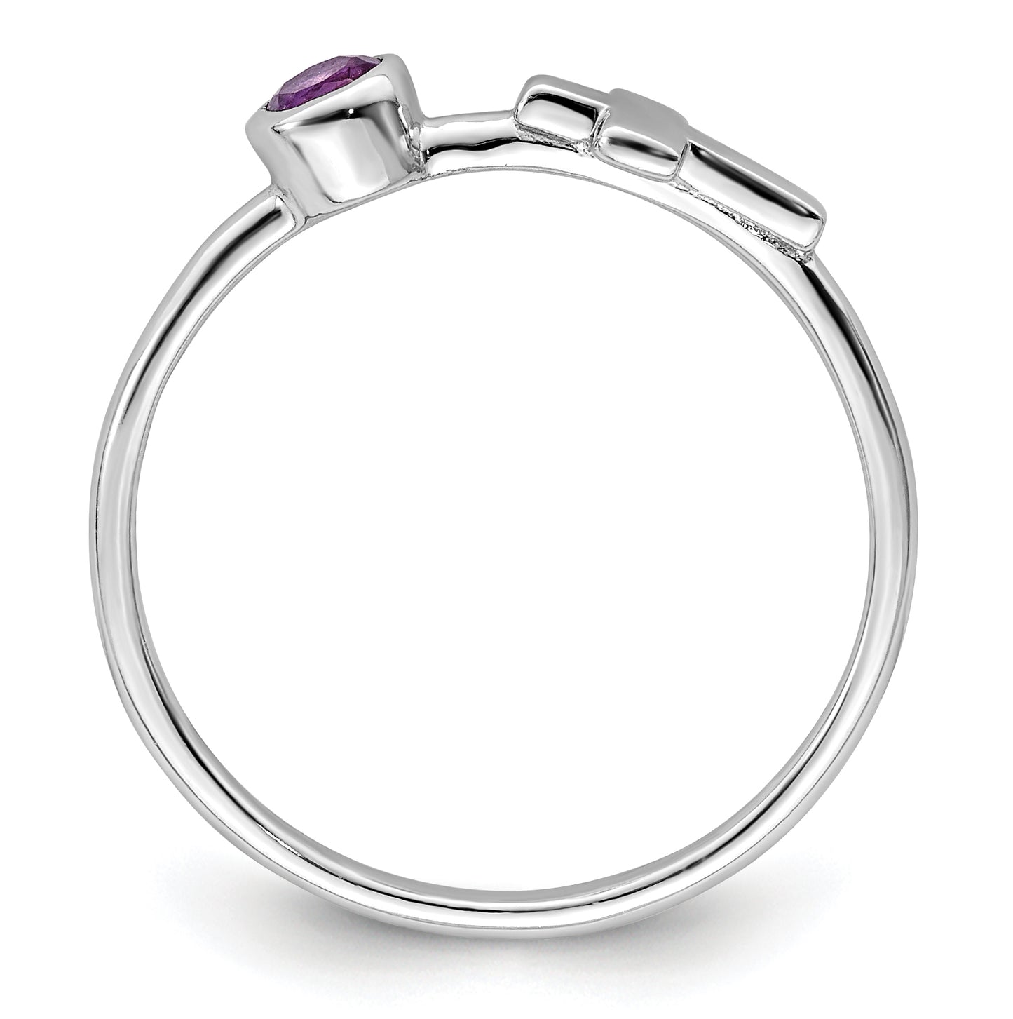 Sterling Silver Rhodium plated Polished Cross Amethyst Ring, Size 7