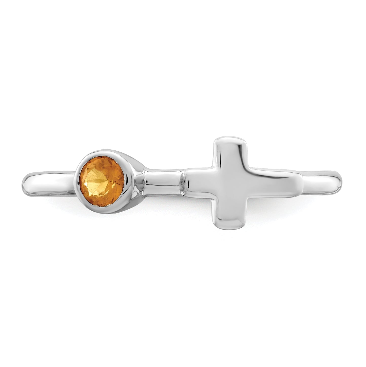 Sterling Silver Rhodium plated Polished Cross Citrine Ring, Size 7