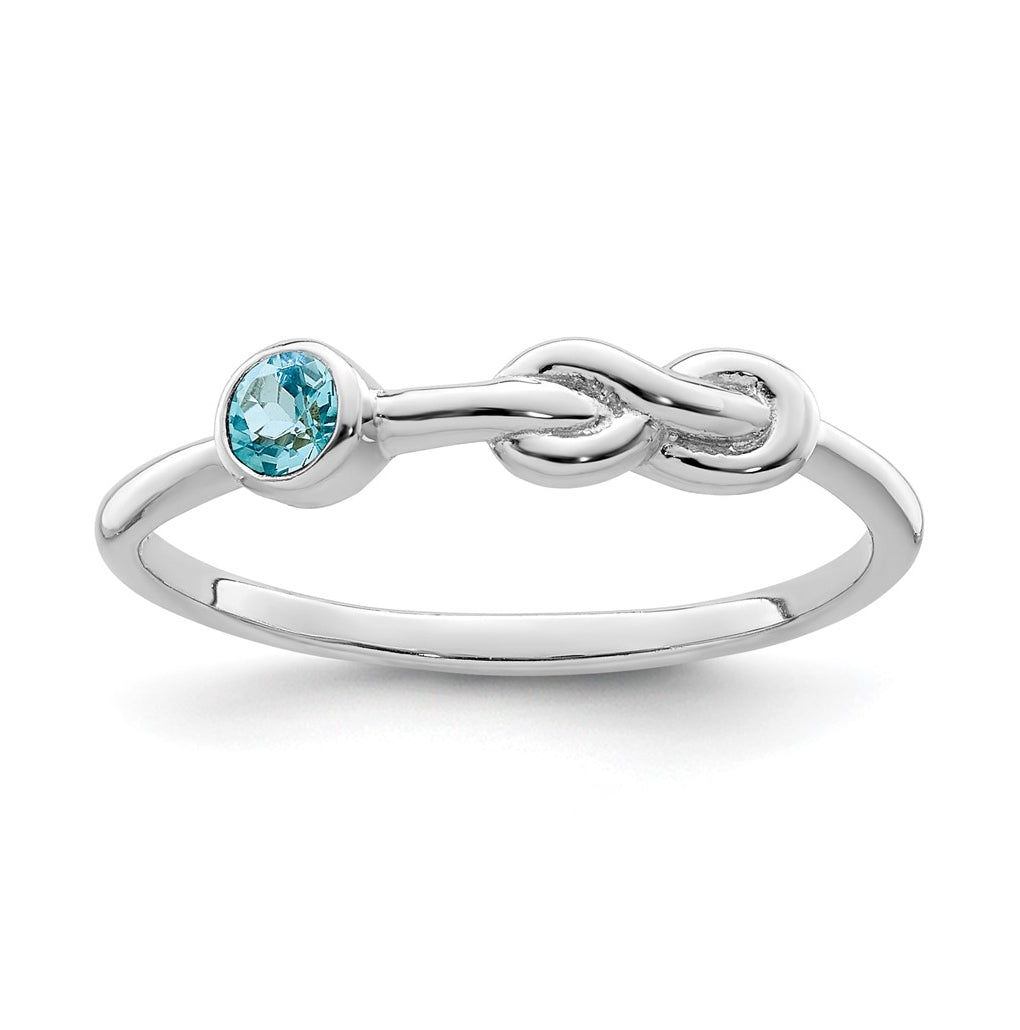 Sterling Silver Rhodium plated Polished Infinity LS Blue Topaz Ring, Size 6