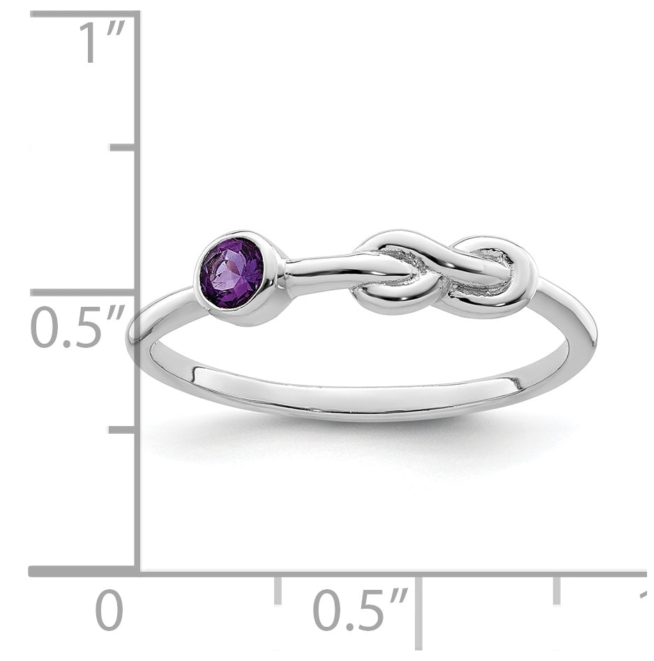 Sterling Silver Rhodium plated Polished Infinity Amethyst Ring, Size 8