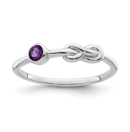 Sterling Silver Rhodium plated Polished Infinity Amethyst Ring, Size 6