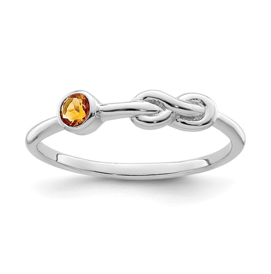 Sterling Silver Rhodium plated Polished Infinity Citrine Ring, Size 6