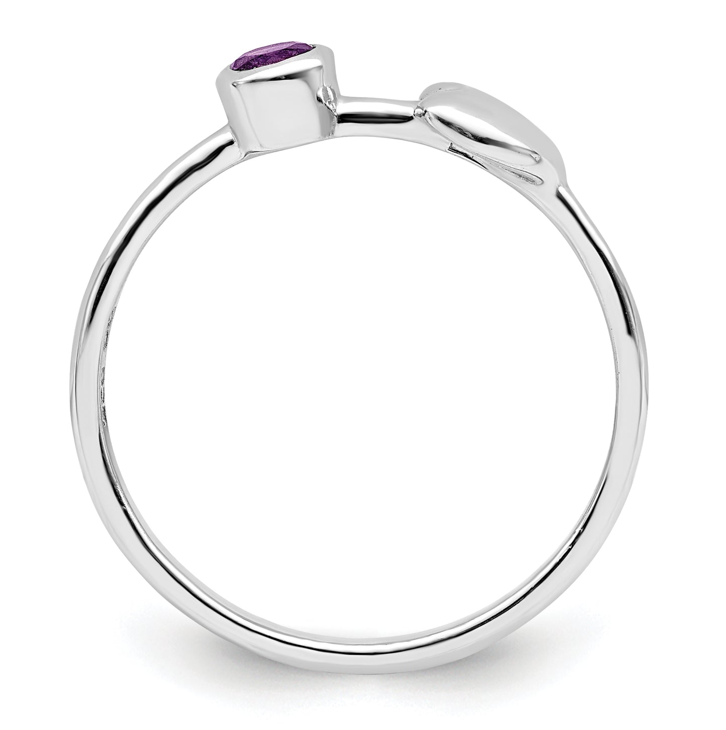 Sterling Silver Rhodium plated Polished Heart Amethyst Ring, Size 6