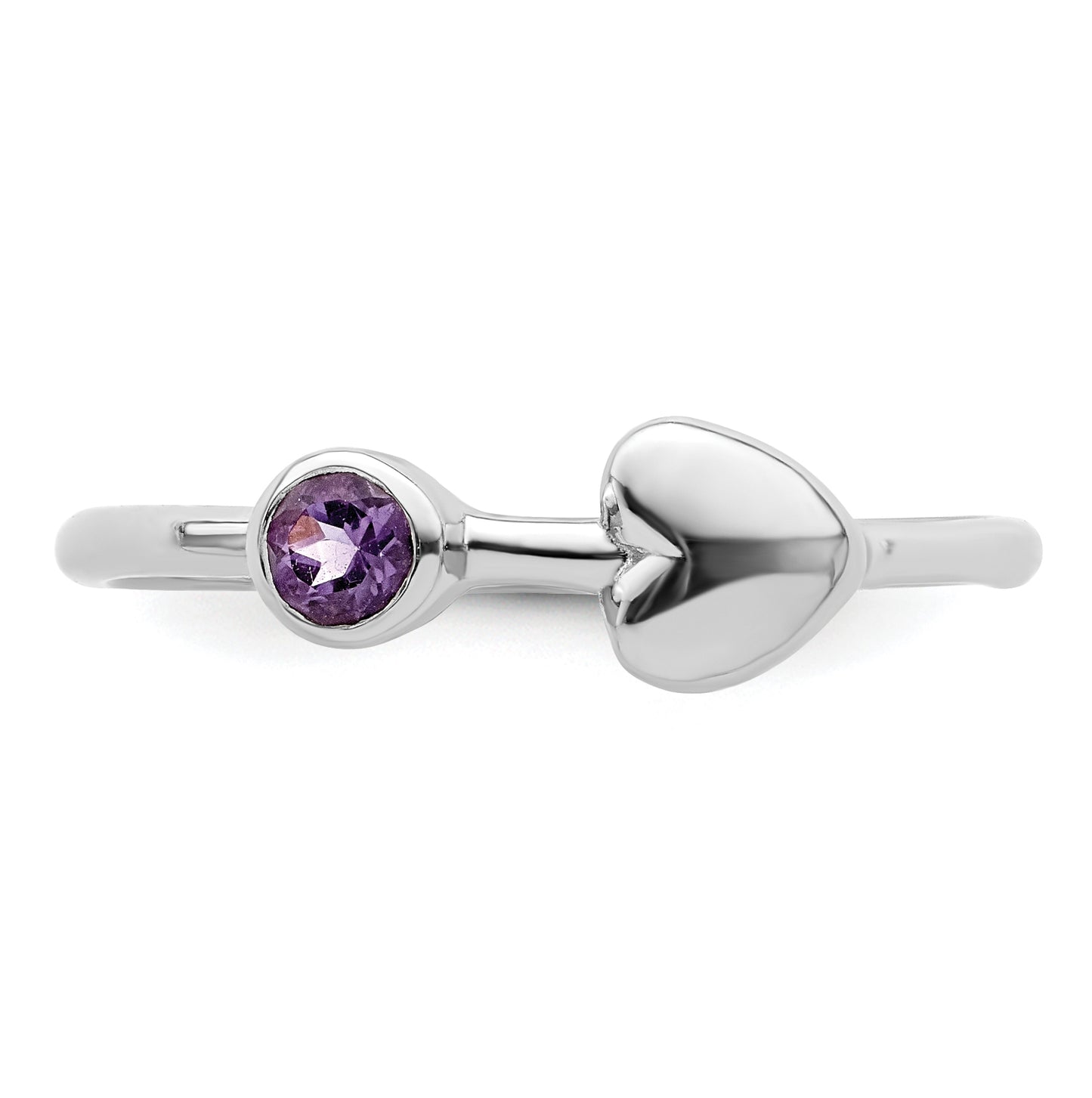 Sterling Silver Rhodium plated Polished Heart Amethyst Ring, Size 6