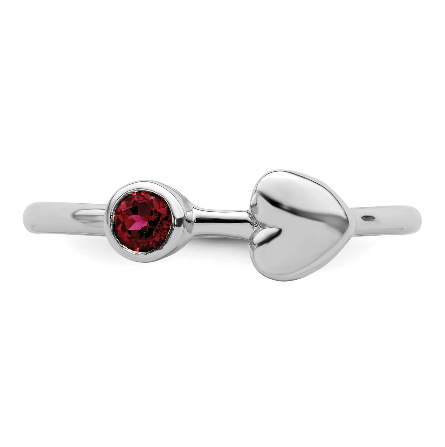 Sterling Silver Rhodium plated Polished Heart Lab Created Ruby Ring, Size 7