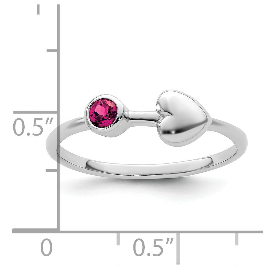 Sterling Silver Rhodium plated Polished Heart Lab Created Ruby Ring, Size 7