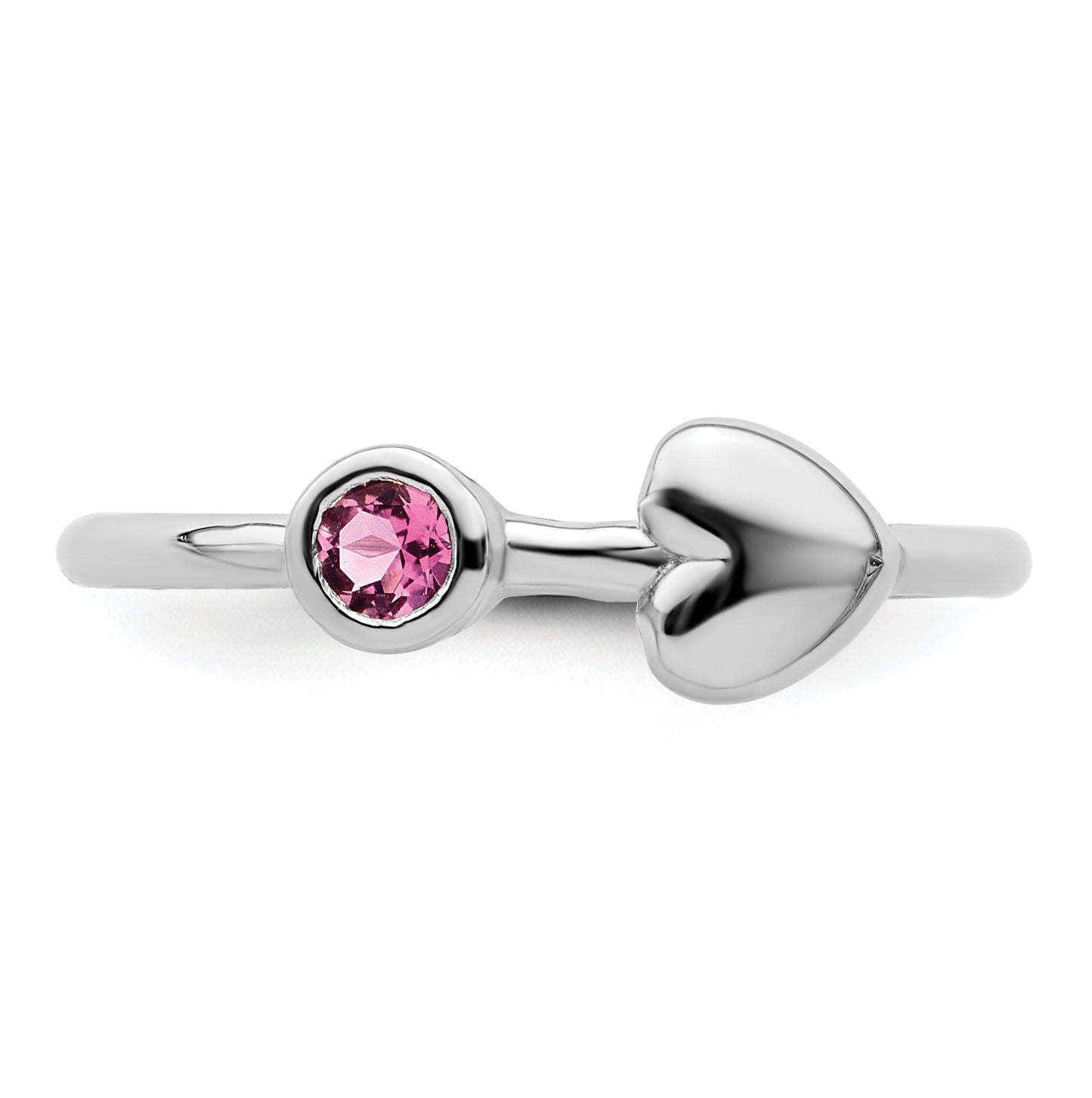 Sterling Silver Rhodium plated Polished Heart Pink Tourmaline Ring, Size 7