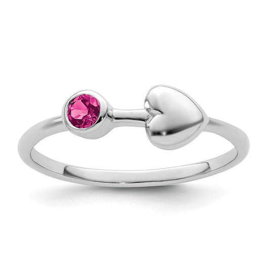 Sterling Silver Rhodium plated Polished Heart Pink Tourmaline Ring, Size 6