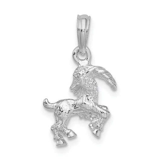 De-Ani Sterling Silver Rhodium plated Polished 3D Capricorn Zodiac Pendant