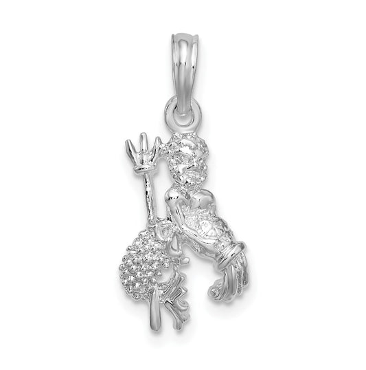 De-Ani Sterling Silver Rhodium plated Polished 3D Aquarius Zodiac Pendant