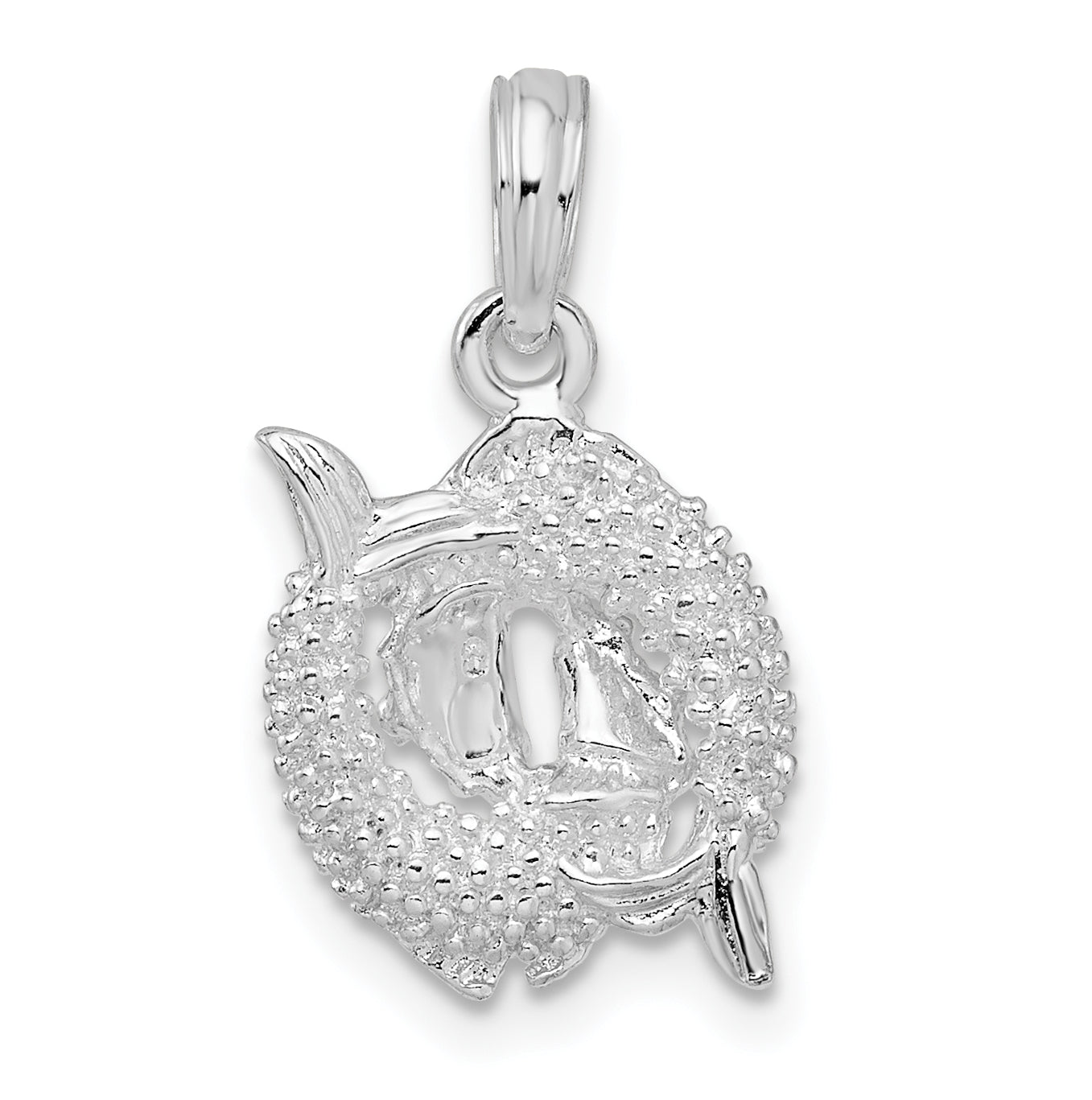 De-Ani Sterling Silver Rhodium plated Polished 3D Pisces Zodiac Pendant