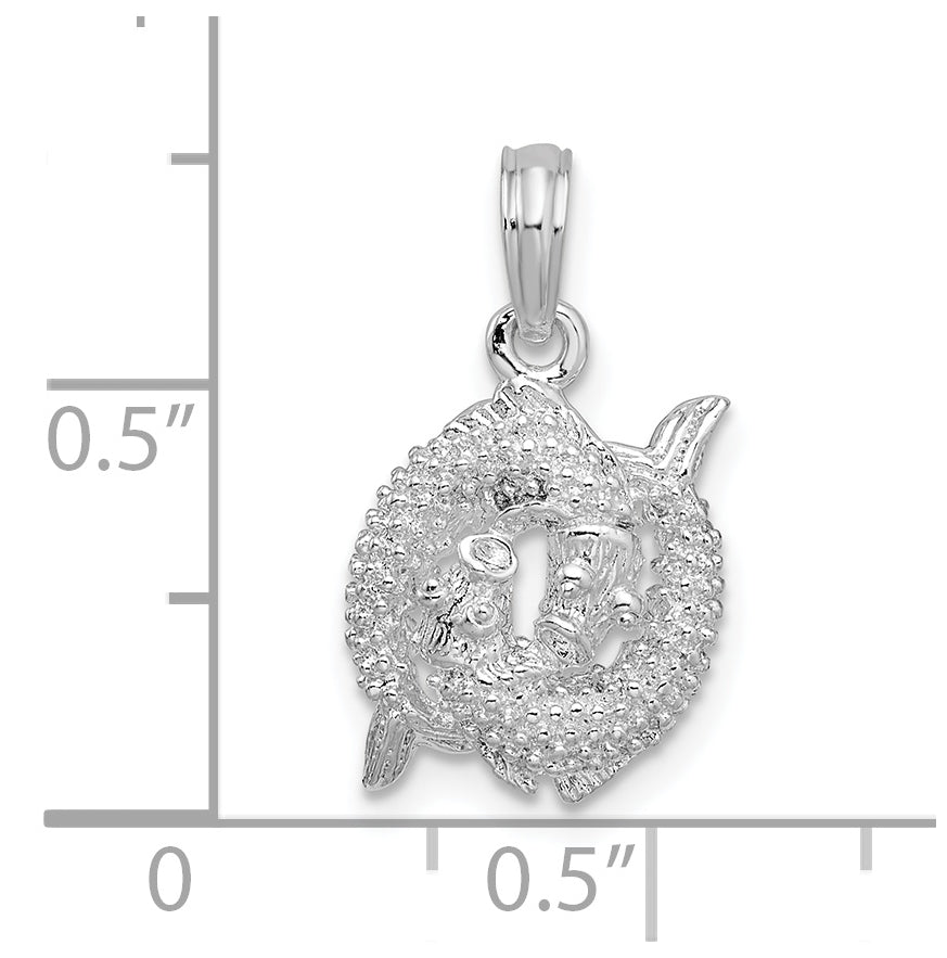 De-Ani Sterling Silver Rhodium plated Polished 3D Pisces Zodiac Pendant