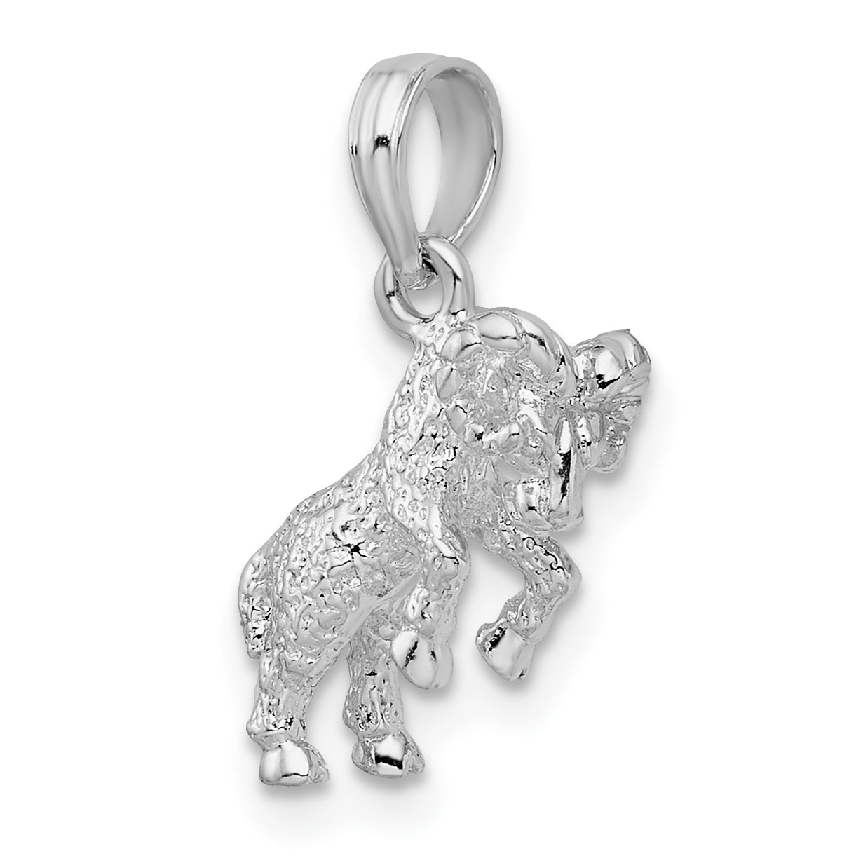 De-Ani Sterling Silver Rhodium plated Polished 3D Aries Zodiac Pendant