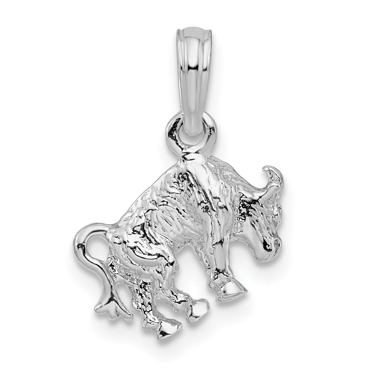 De-Ani Sterling Silver Rhodium plated Polished 3D Taurus Zodiac Pendant