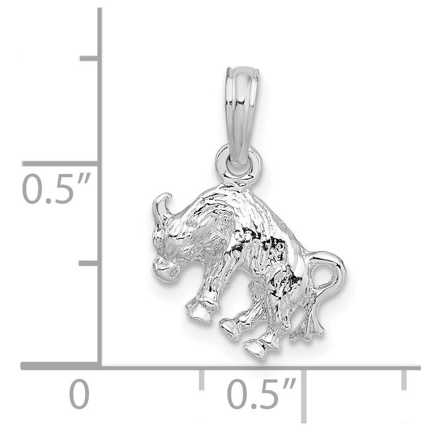 De-Ani Sterling Silver Rhodium plated Polished 3D Taurus Zodiac Pendant