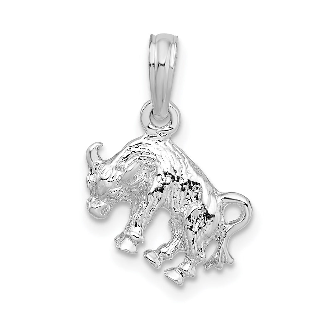 De-Ani Sterling Silver Rhodium plated Polished 3D Taurus Zodiac Pendant