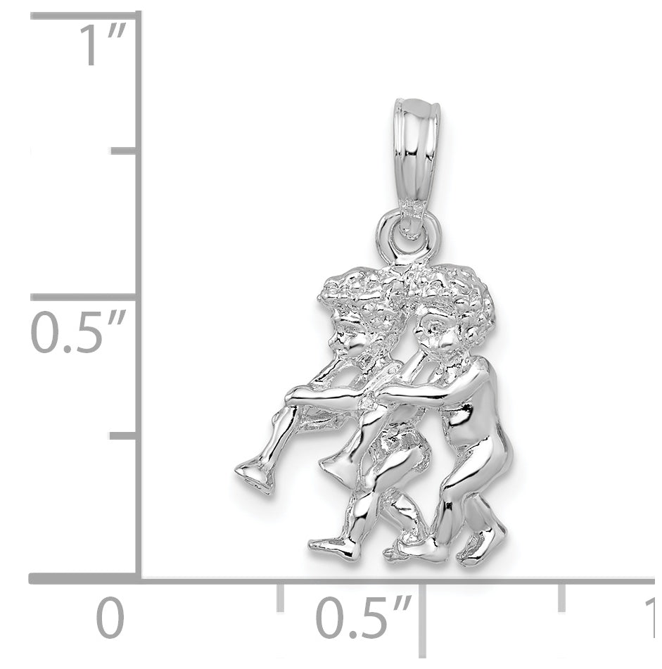 De-Ani Sterling Silver Rhodium plated Polished 3D Gemini Zodiac Pendant