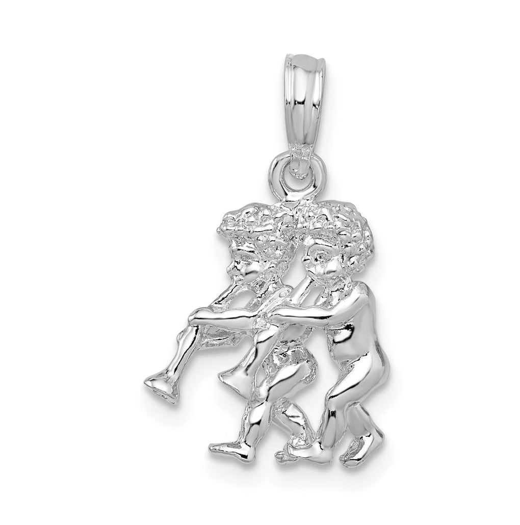 De-Ani Sterling Silver Rhodium plated Polished 3D Gemini Zodiac Pendant