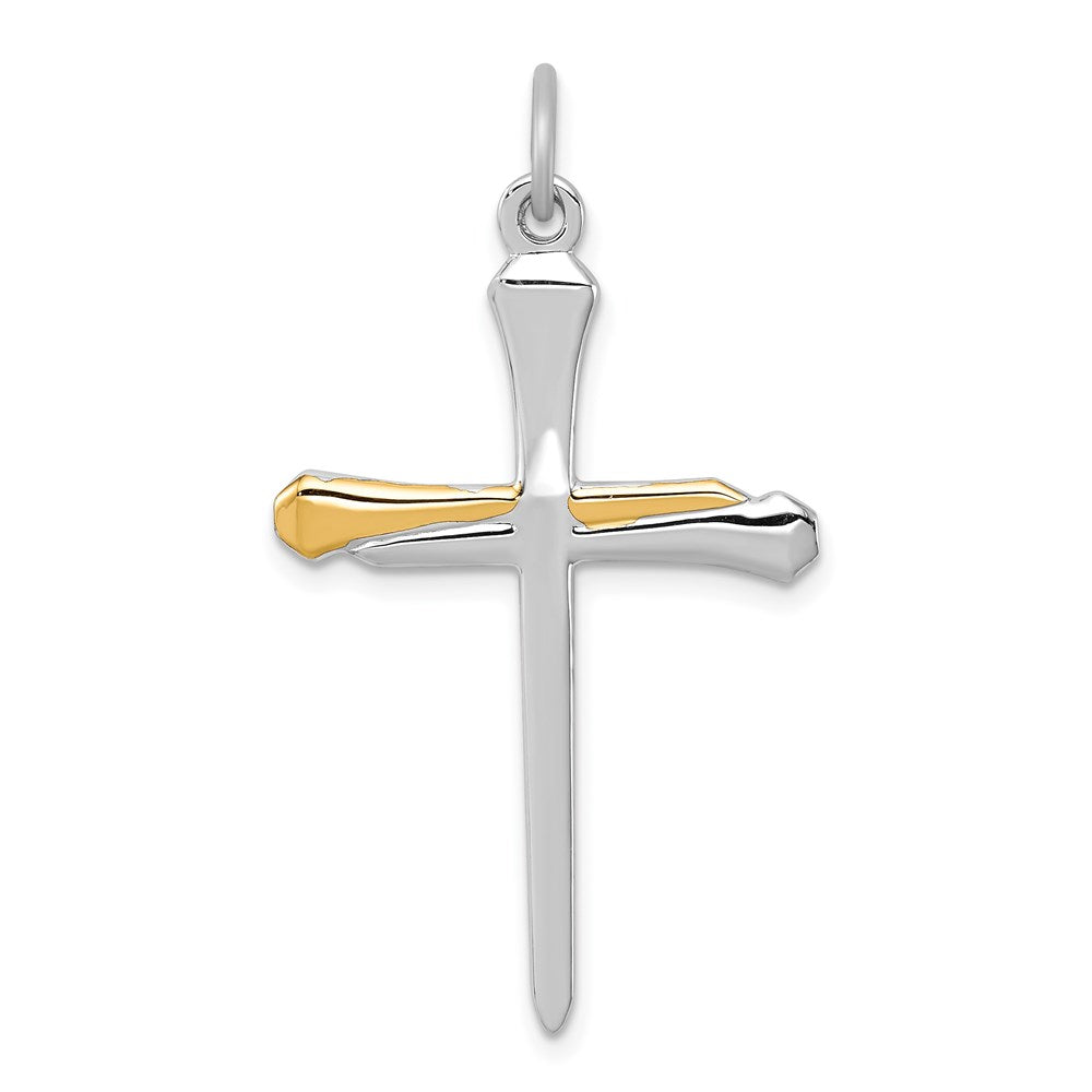 Sterling Silver Rhodium plated & Vermeil Nail Cross Pendant