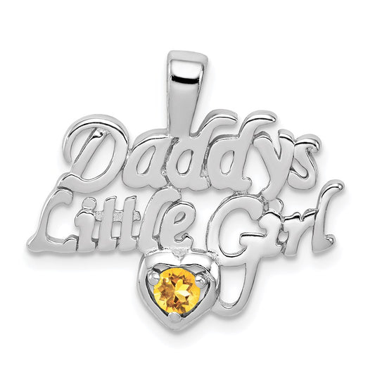 Sterling Silver Rhodium platedCitrine Daddy's Little Girl Pendant