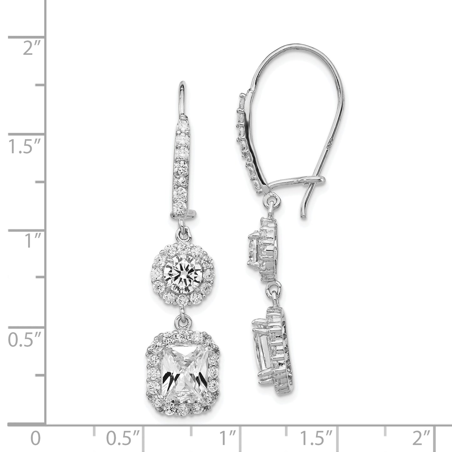 Cheryl M Sterling Silver Rhodium plated Elongated Cushion-cut and Brilliant-cut Cubic Zirconia Halo Kidney Wire Dangle Earrings