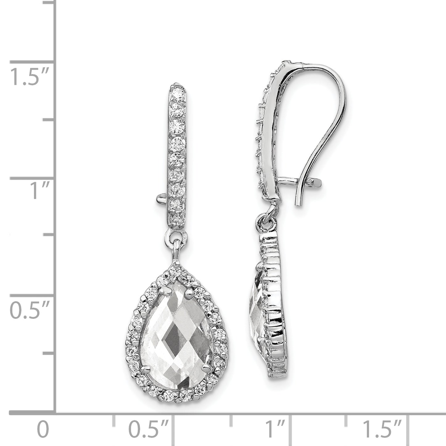 Cheryl M Sterling Silver Rhodium plated Checkerboard-cut Pear Shaped and Brilliant-cut Cubic Zirconia Halo Kidney Wire Dangle Earrings