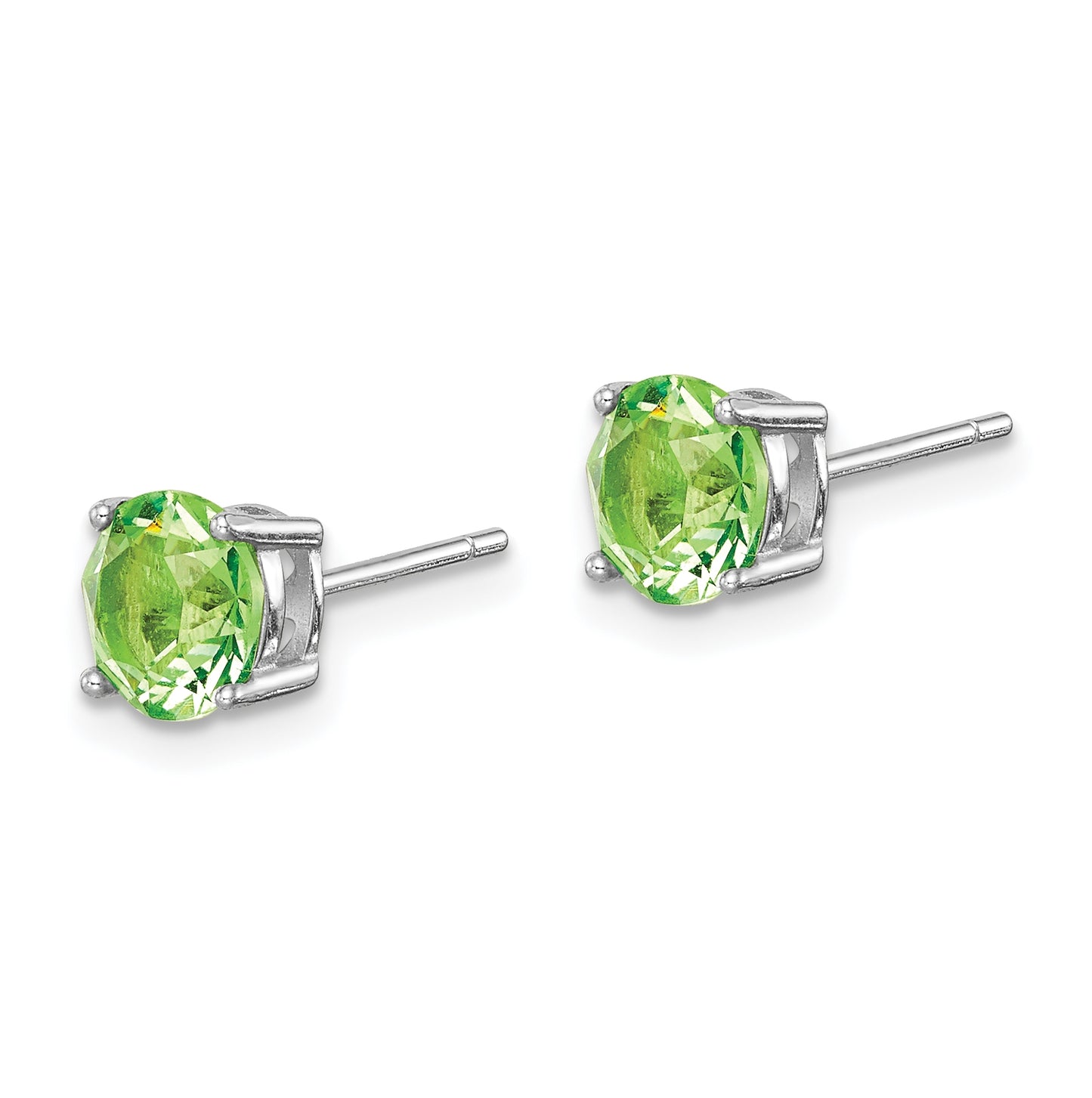 Sterling Silver Rhodium Plated Light Green Crystal Birthstone Earrings